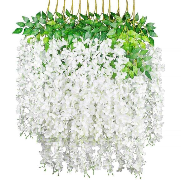 12Pack 45 inch 3.7ft Wisteria Hanging Artificial Flowers Bushy Silk Vine Garland - Picture 1 of 6